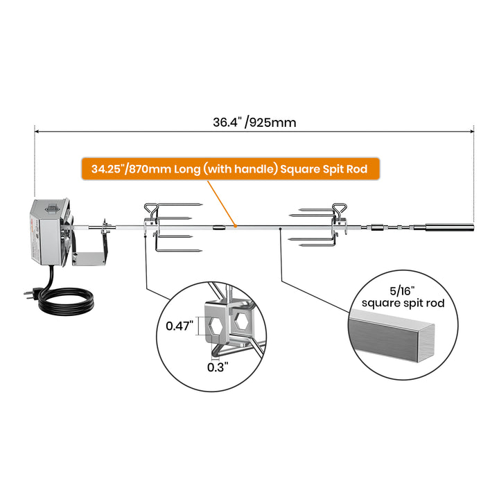 onlyfire Rotisserie Kit Fits for Weber 7659 Spirit and Spirit II 200/300 Series Gas Grill OnlyFire
