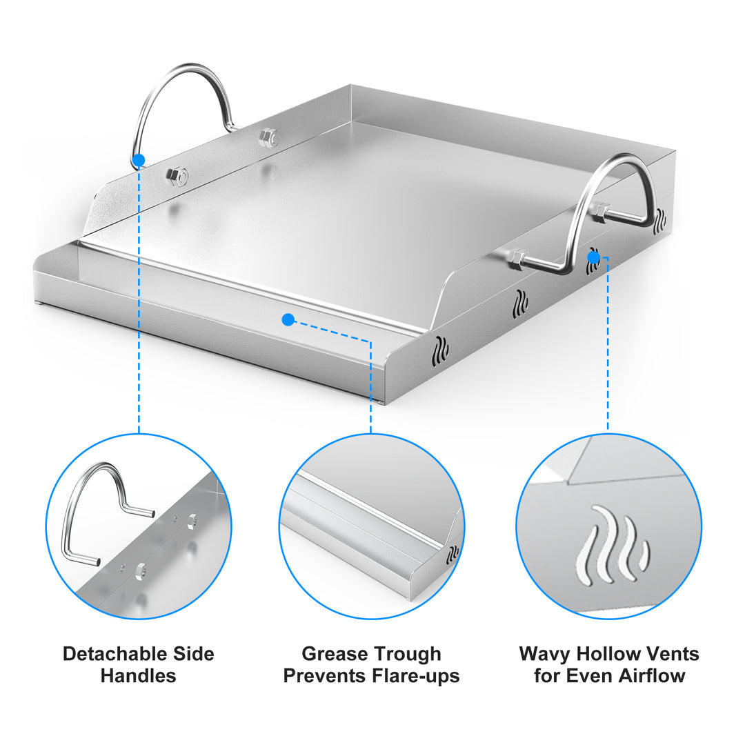 onlyfire Universal Stainless Steel Rectangular Griddle for Gas BBQ Grills,  23 x 16