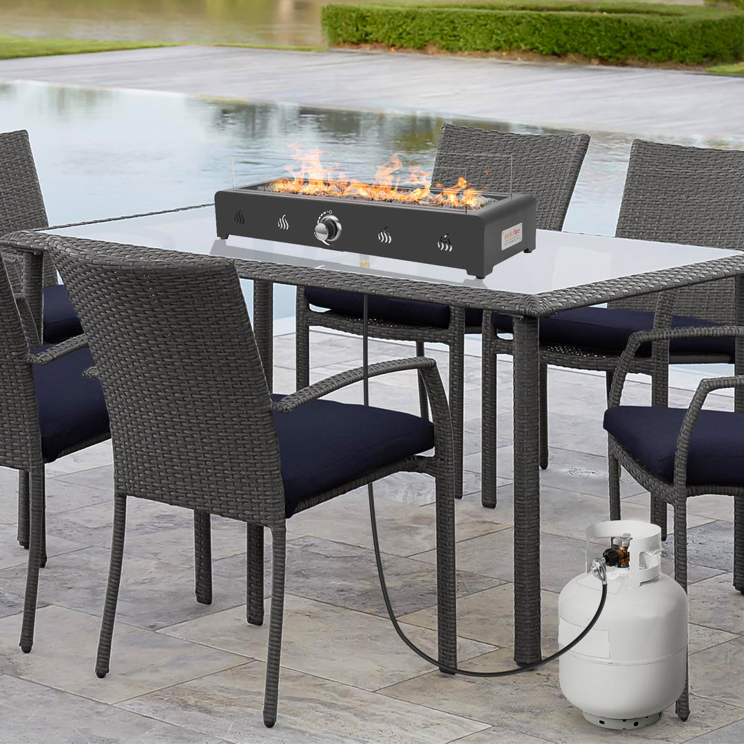 Onlyfire 28'' Tabletop Fire Pit Table with Glass Wind Guard and Fire Glass