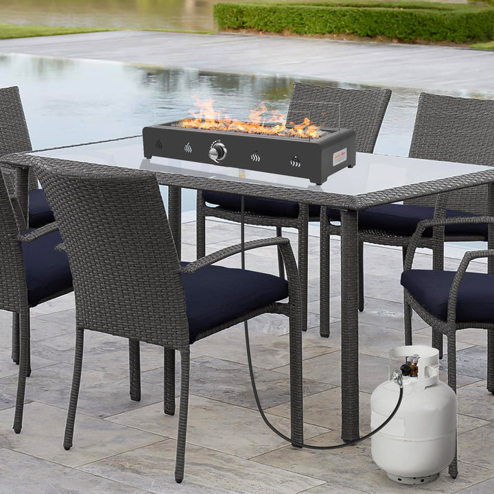 Onlyfire 28'' Tabletop Fire Pit Table with Glass Wind Guard and Fire Glass