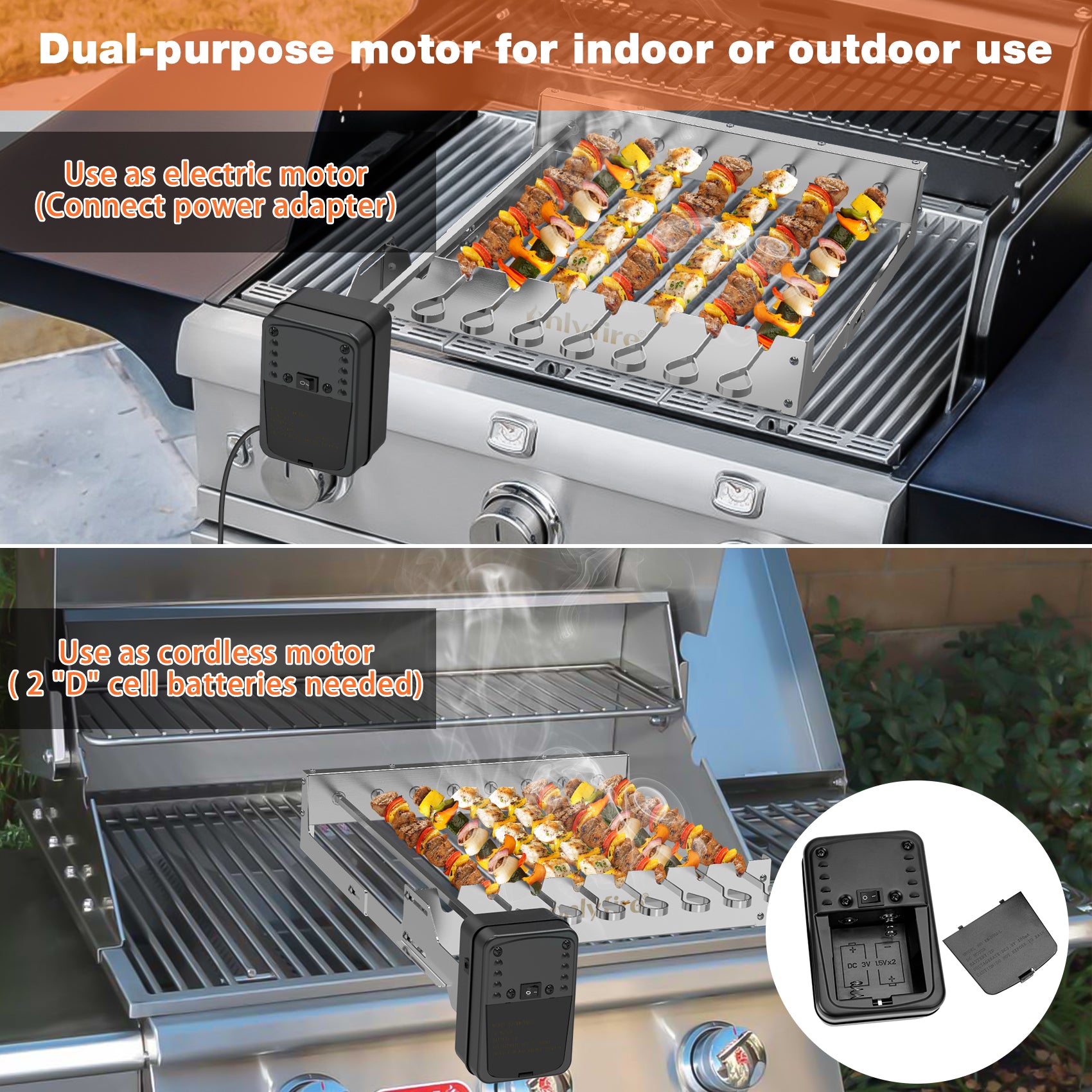 Onlyfire- Stainless Steel Electric Skewer Turner