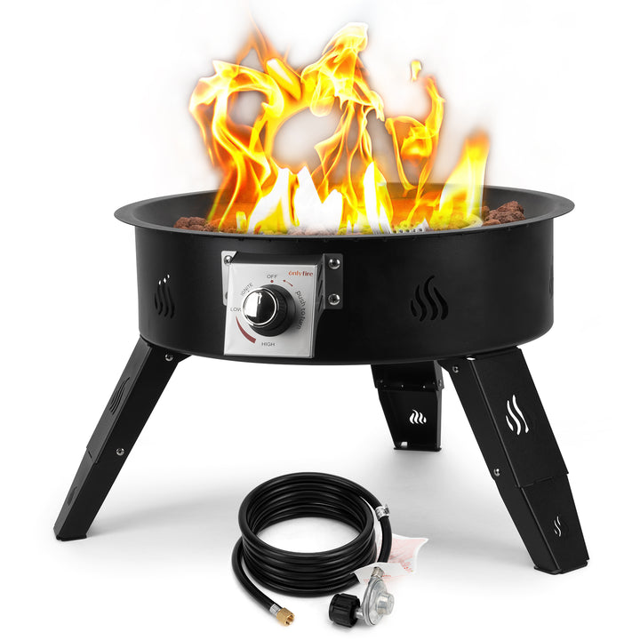 ONLYFIRE Propane Fire Pit with Lava Rocks & Foldable Legs