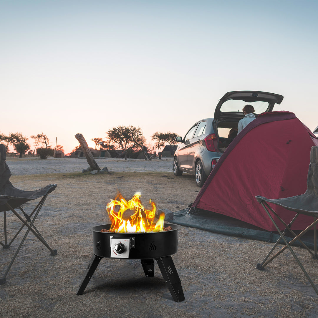 ONLYFIRE Propane Fire Pit with Lava Rocks & Foldable Legs