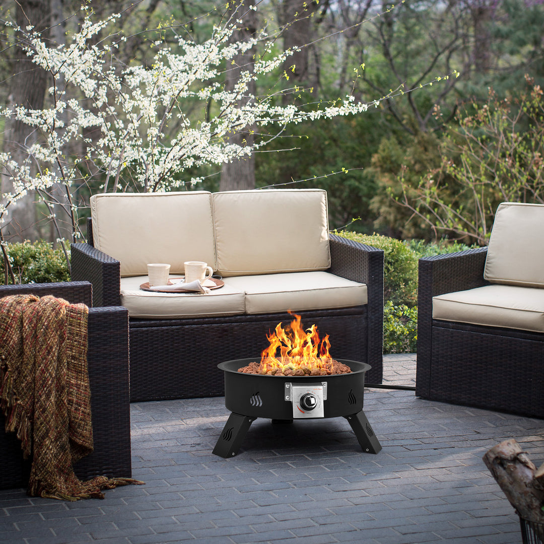 ONLYFIRE Propane Fire Pit with Lava Rocks & Foldable Legs