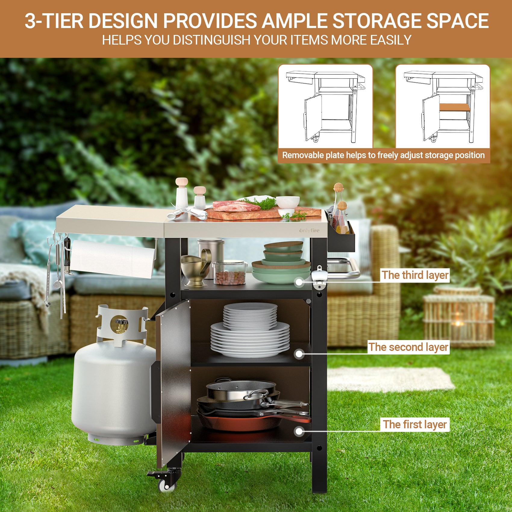 Onlyfire 9116 Outdoor Table and Storage Cabinet with Large Countertop