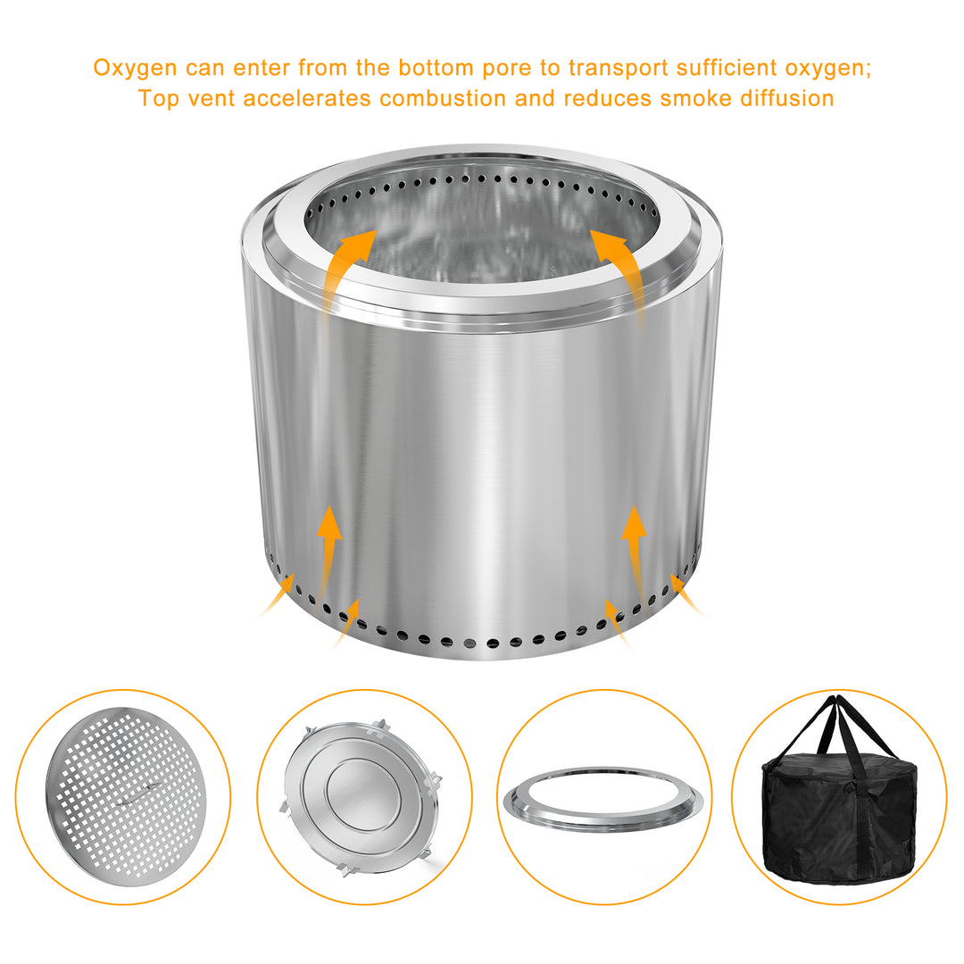Onlyfire Smokeless Fire Pit – Portable Stainless Steel Outdoor Fire Bowl with Ash Pan