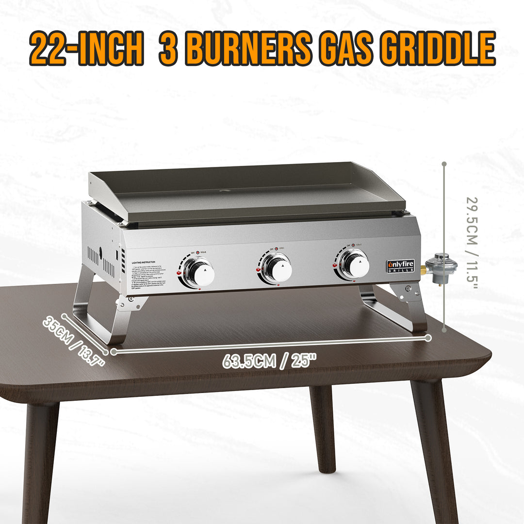 Onlyfire Flat Top Gas Griddle Grill with Lid, 3-Burner – OnlyFire