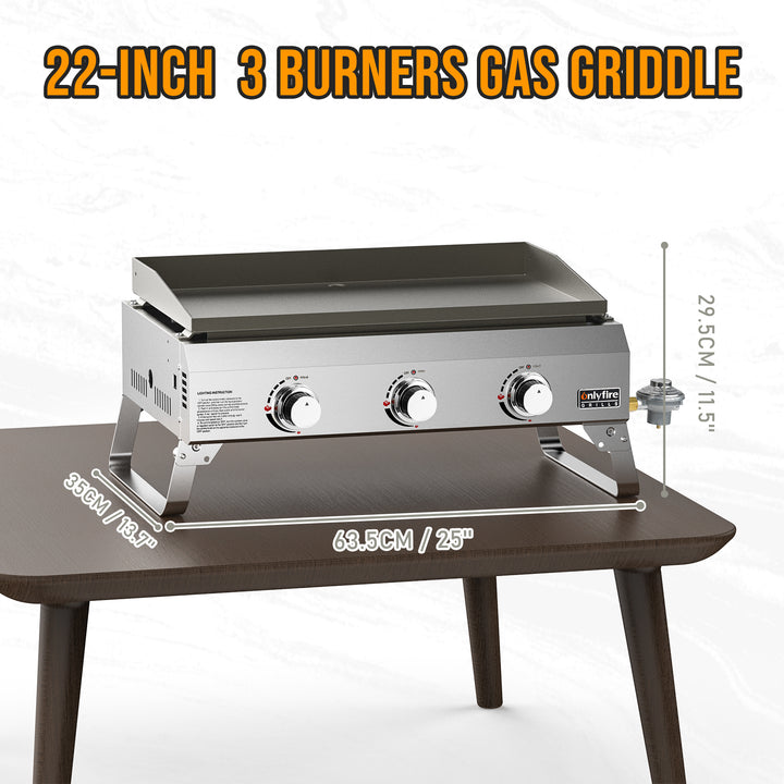 Onlyfire Flat Top Gas Griddle Grill with Lid, 3-Burner