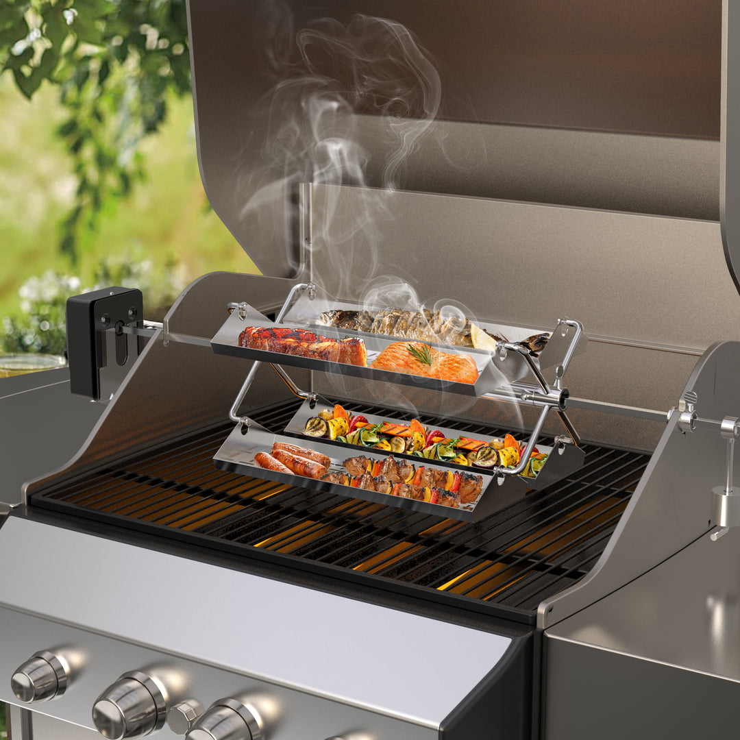 Onlyfire 6026 Grill Rotating Stainless Steel Rotisserie Trays Kit