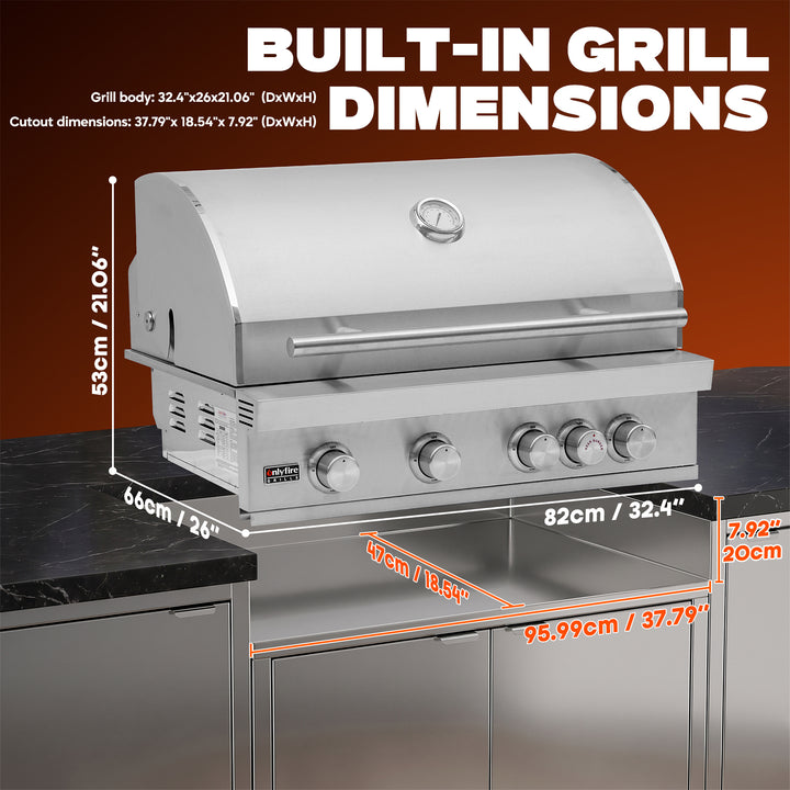 Onlyfire 32-Inch Built-In Grill, 4+1 Burners