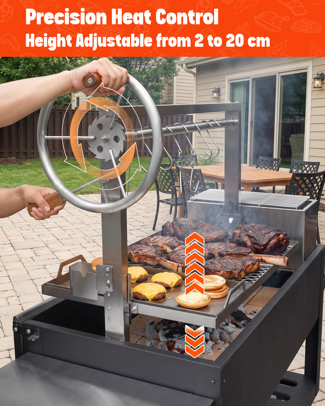 Onlyfire Argentine Santa Maria Grill with Rotisserie, 5.6x2FT