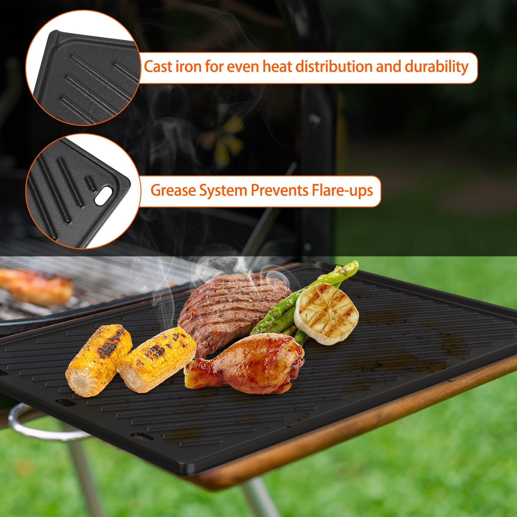 Onlyfire Reversible Cast Iron Cooking Griddle for Weber Genesis II