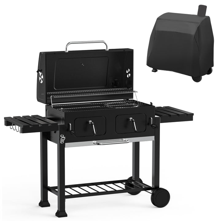 Onlyfire Charcoal BBQ Grill Cart with Dual Charcoal Trays & Foldable Side Tables