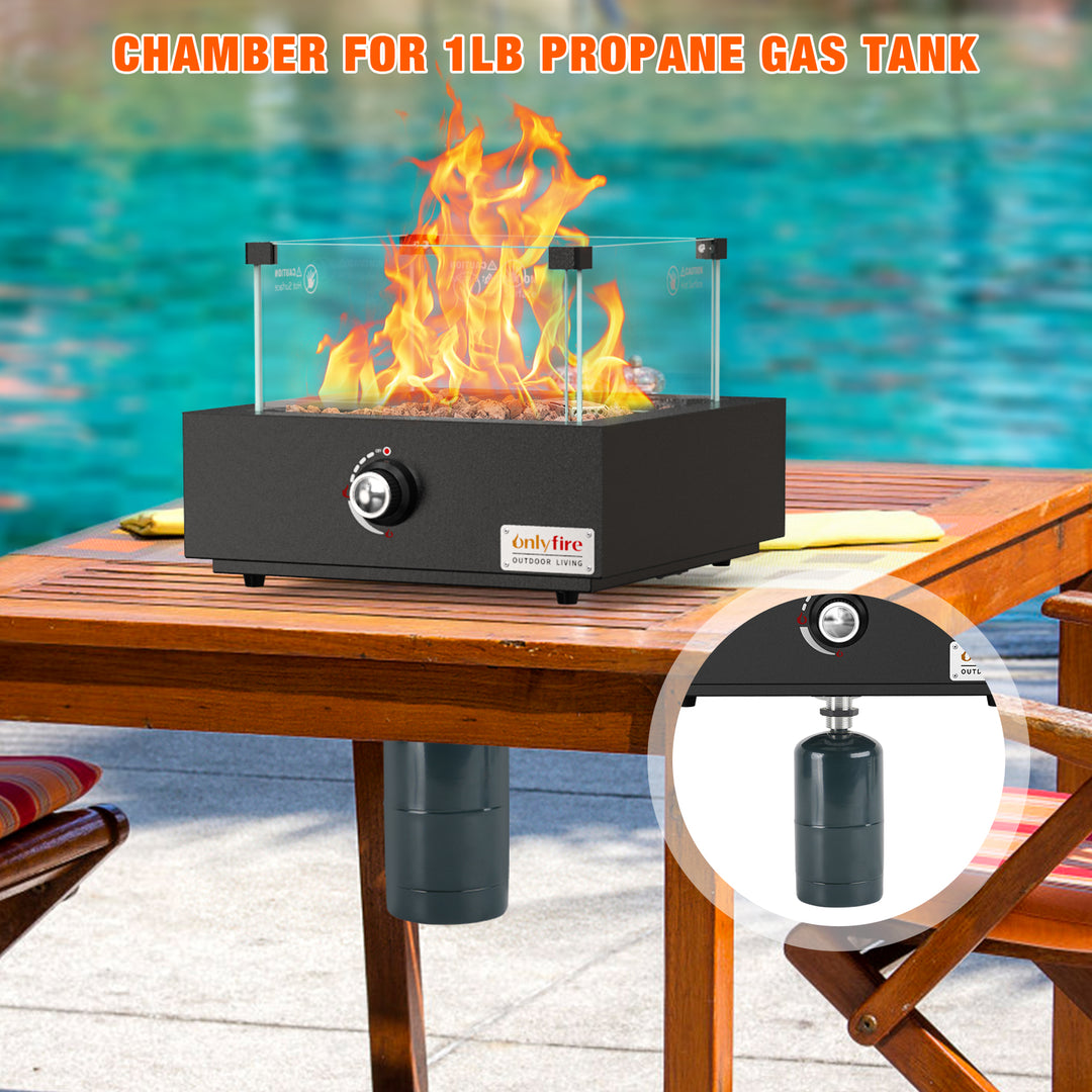 Onlyfire Tabletop Gas Fire Pit Bottom-Mounted for Table with Umbrella Hole
