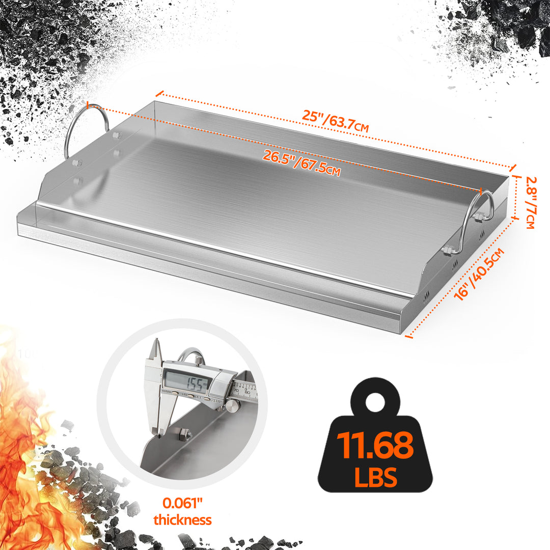 Onlyfire Universal Stainless Steel BBQ Griddle Flat Top Griddle Insert | 25"x16"