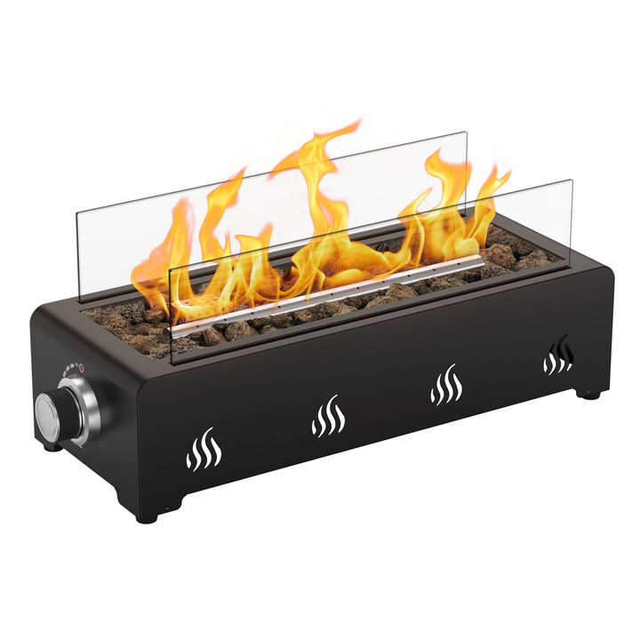 Onlyfire 18'' Tabletop Propane Fire Pit – Glass Wind Guard & Lava Rock
