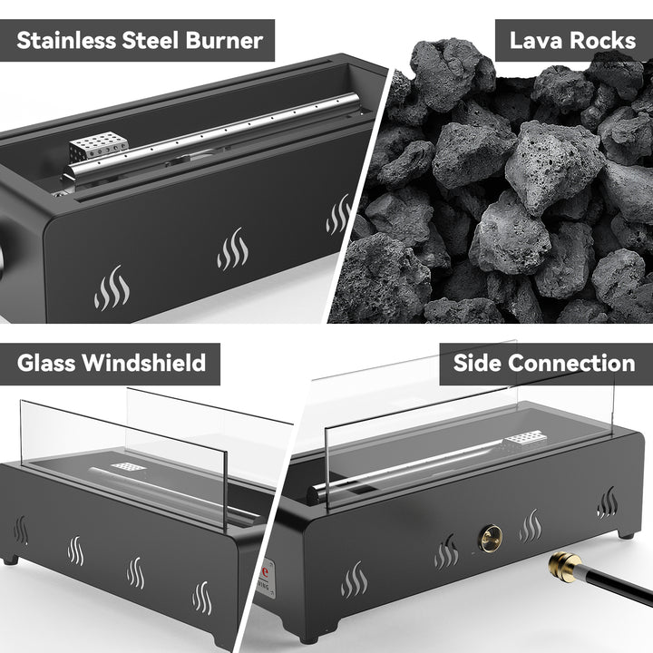 Onlyfire 18'' Tabletop Propane Fire Pit – Glass Wind Guard & Lava Rock
