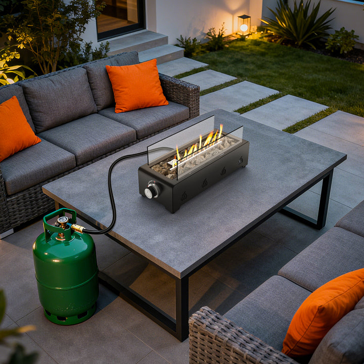 Onlyfire 18'' Tabletop Propane Fire Pit – Glass Wind Guard & Lava Rock