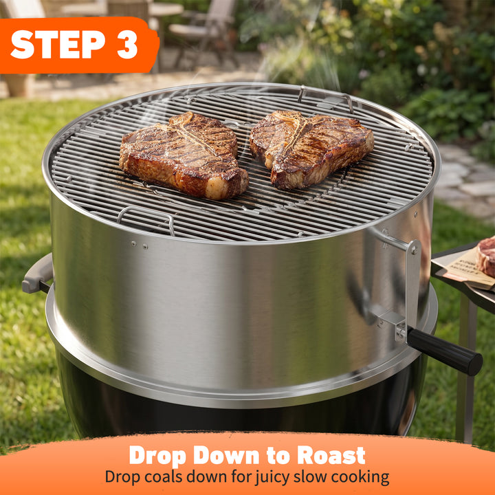 Onlyfire Adjustable Charcoal Grate Attachement for Weber 22 inch Kettle