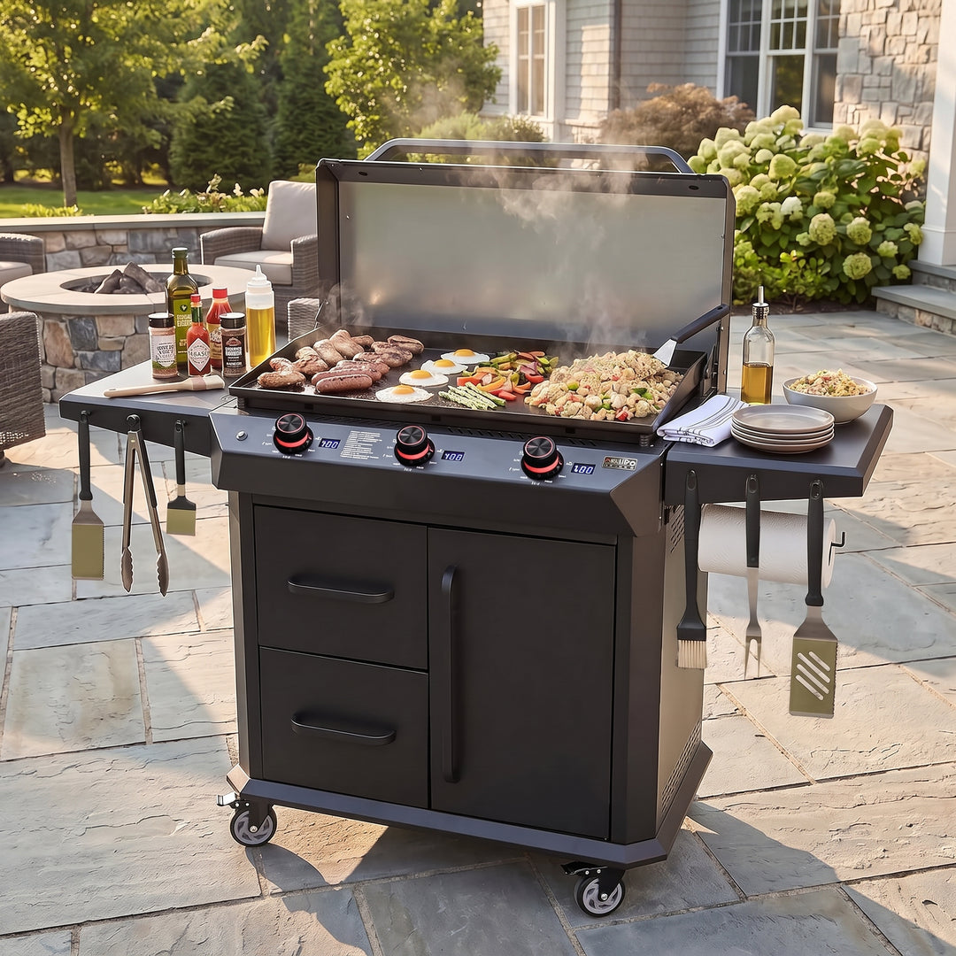 Onlyfire 36" 3-Burner Gas Griddle 57600 BTU with Cart, LED Knobs & Cover