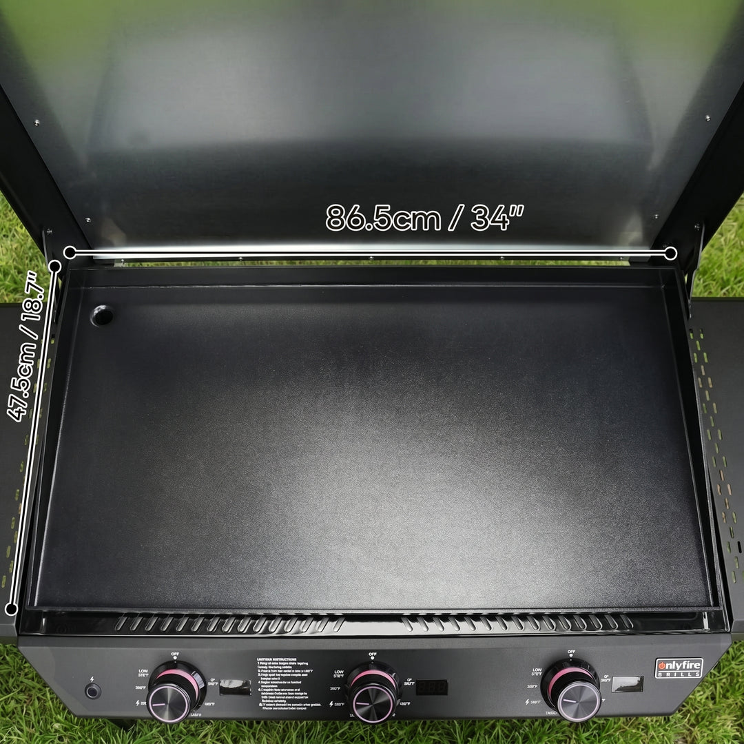 Onlyfire 36" 3-Burner Gas Griddle 57600 BTU with Cart, LED Knobs & Cover