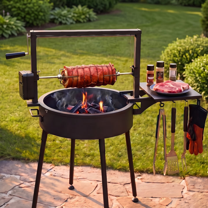 Onlyfire Santa-Maria Style Open Fire Grill with Rotisserie Kit & Side Table