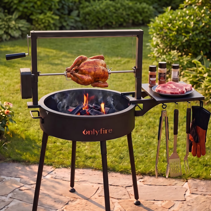 Onlyfire Santa-Maria Style Open Fire Grill with Rotisserie Kit & Side Table