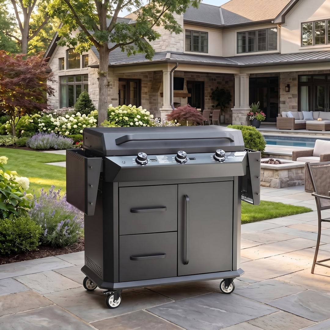 Onlyfire 36" 3-Burner Gas Griddle 57600 BTU with Cart, LED Knobs & Cover